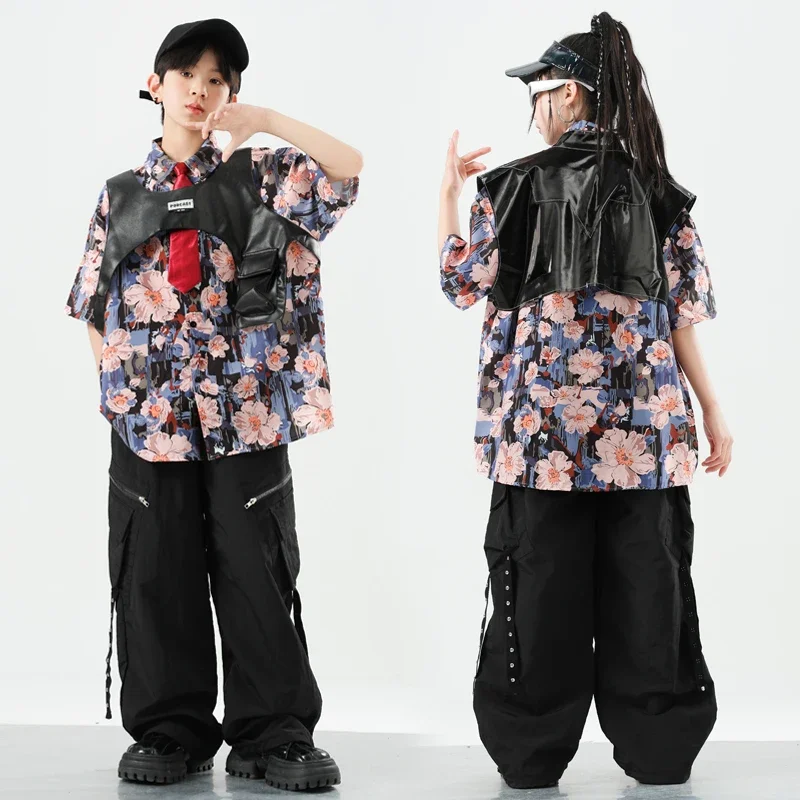 Jungen Hip Hop Kleidung Weste Drucken T-shirt Cargo Hosen Mädchen Street Dance Kleidung Sets Kinder Jazz K-pop Kostüme Kinder streetwear