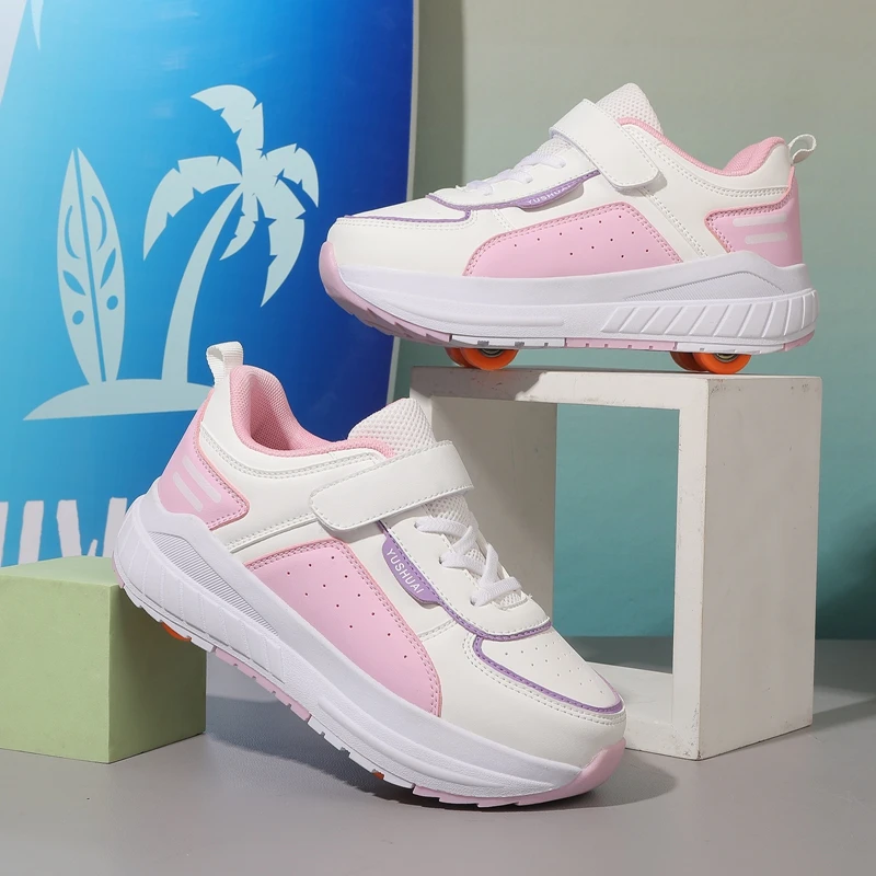 Children Roller Shoes Casual High Quality Pulleys Running Boys Girls Retractable Parkour Deformation With 4 Wheels Skate Shoes