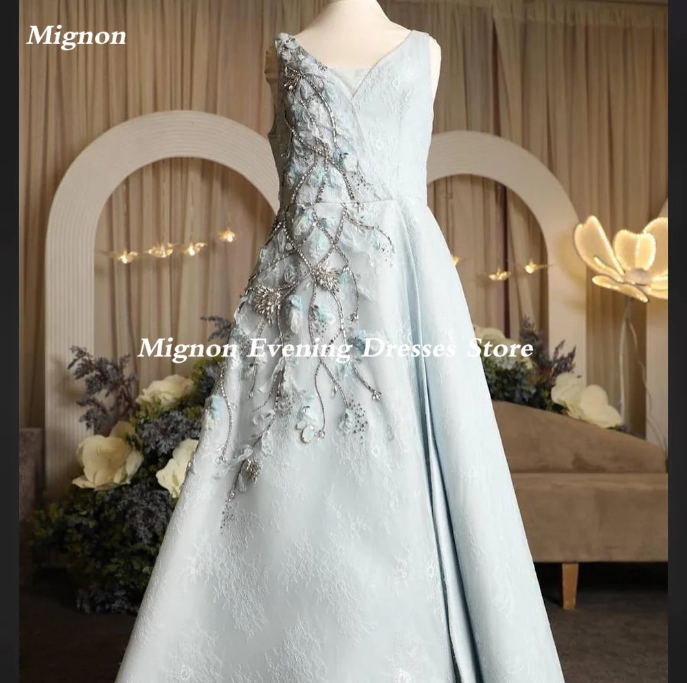 Mignon Satin A-line V-neck Sequins Prom Gown Populer Ruffle Floor-length Formal Elegant Evening Party Dress for Women 2023