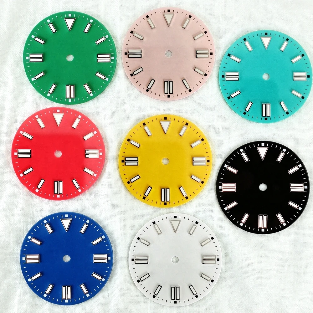 For NH35 NH36 4R 7S Movement 3 O'clock 28.5mm Watch Dial No Logo Green Lume Top Triangle Marker Mod Part Watch Accessories