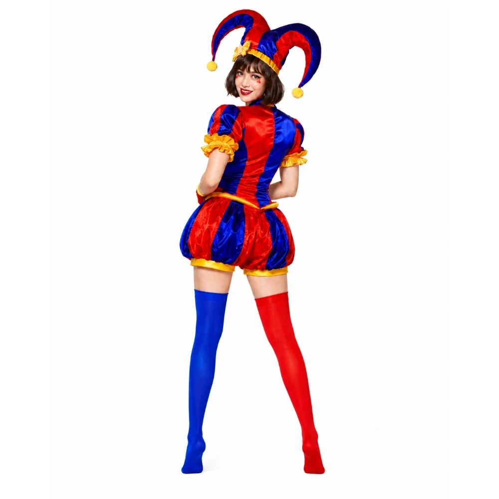 

Anime The Amazing Digital Circus Roleplay Suits Pomni Cosplay Costumes Exquisite Clown Uniform Halloween Carnival Party Outfit