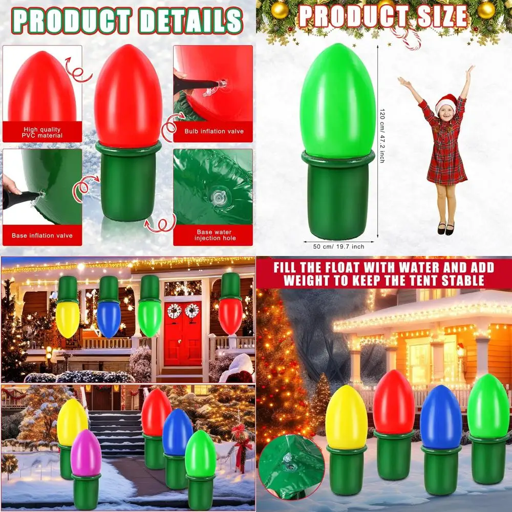 

Giant 47.2 Inflatable Christmas Light Bulbs - 5 Pack Outdoor/Indoor Xmas Decor for Lawn, Garden, Home