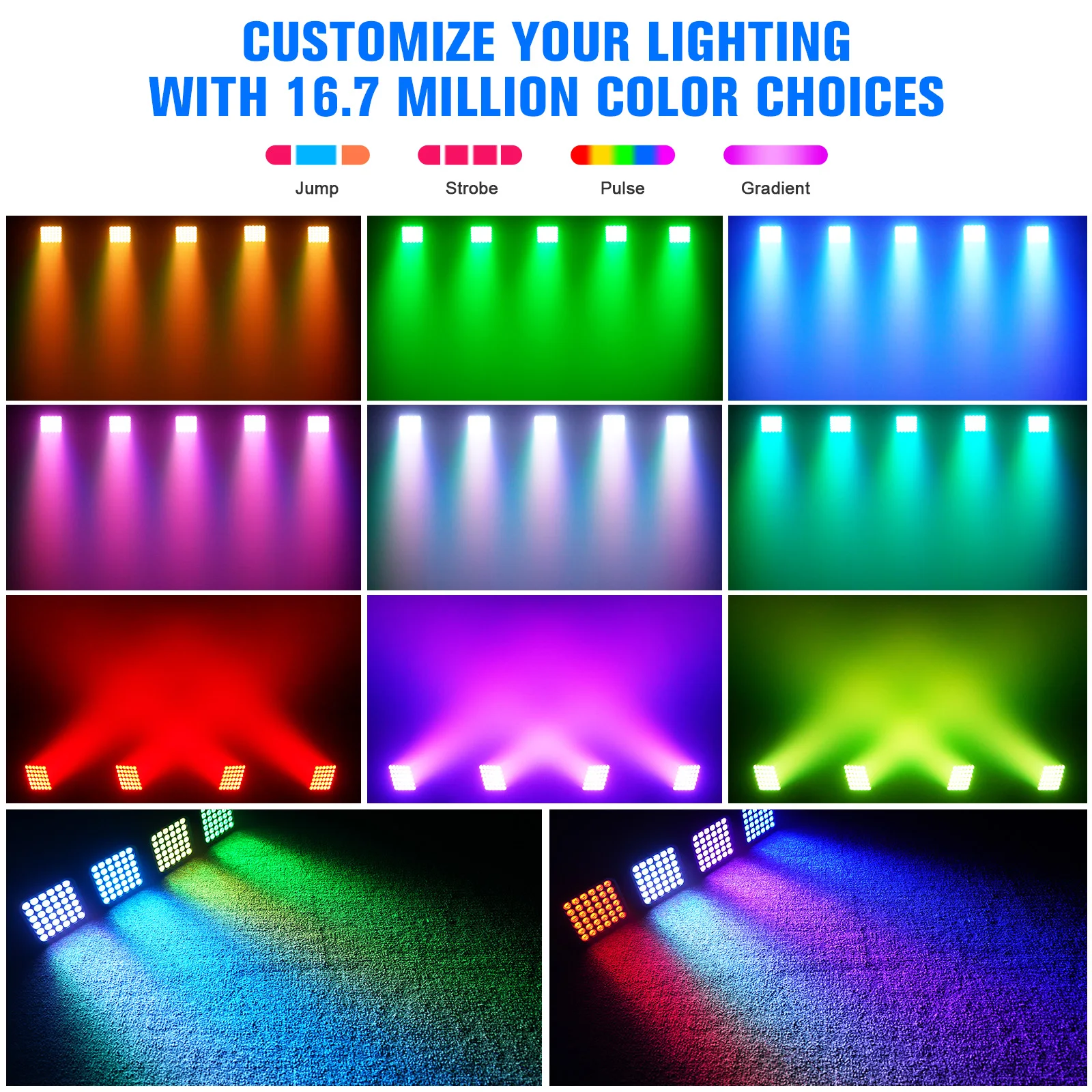 Datewink 4Pcs 54W RGBWA+UV LED Par Lights Rechargeable Battery Stage Effect Lighting DMX512 For DJ Disco Party Wedding Club Bar