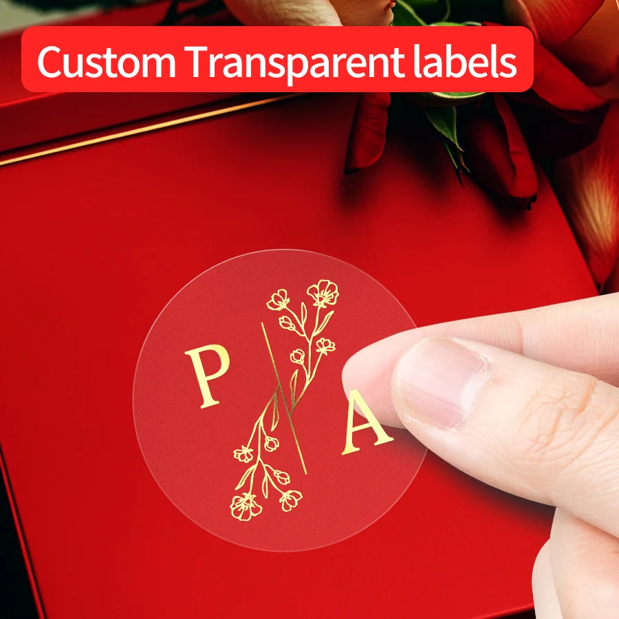 

Gold Custom Transparent Seals - Waterproof Decorative Stickers for Party Envelopes, Wedding Anniversary Gifts & Crafts