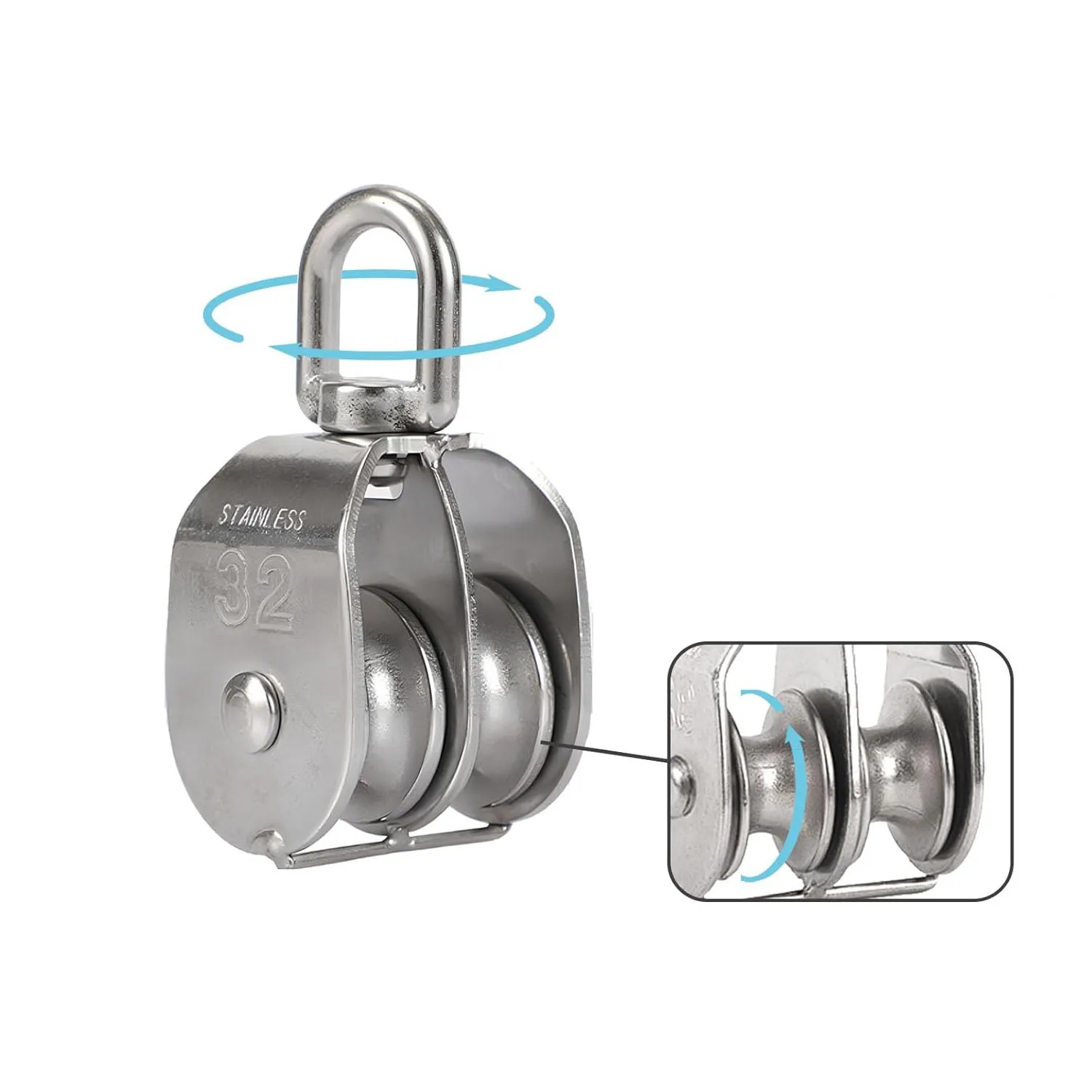 1PC Lifting Swivel Pulley Block Stainless Steel Double Pulley High Quality Towing Wheels Heavy Duty Wire Rope Traction Wheel