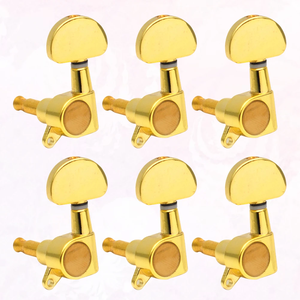 

6PCS Large Handle Tuning Pegs Replacement Circular Guitar Heads for Electric Guitar Wooden Guitar - Left (Golden)