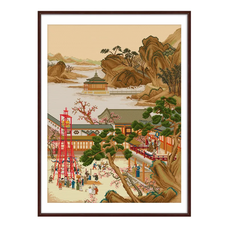 Stamped 11CT  Famous Chinese Style Ancient Paintings Cross Stitch Kits Needlework DIY Patterns Handmade Embroidery Set