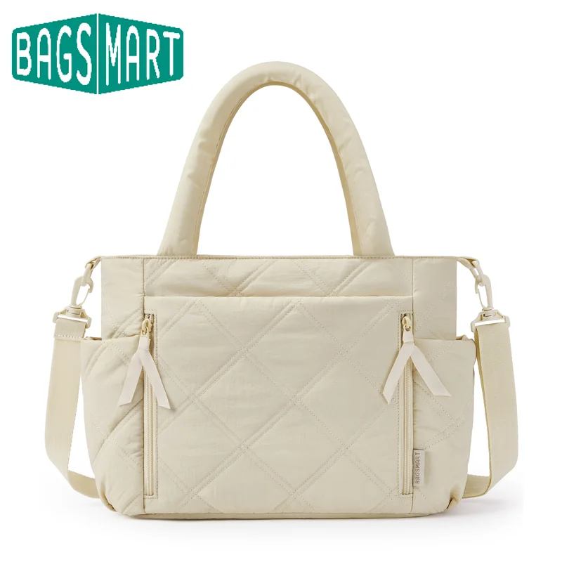 BAGSMART Tote Bag for Women Large Capacity Puffer Travel Bags with Zipper Fashion Quilted Shoulder Handbag for Sport Work School