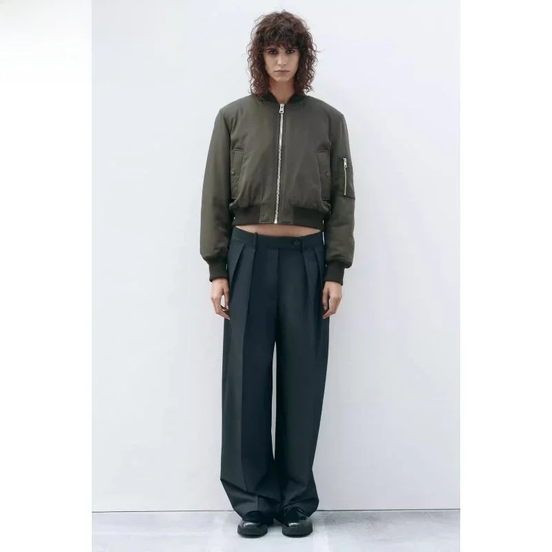 

2023 New Sle ort Pilot Jaet Stand Collar Cotton Baseball Coat Women's Faion Outerwear Collar Winter Coat