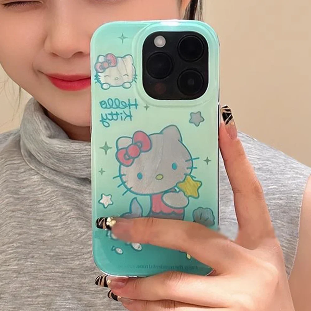 Sanrios Hellos Kittys Mermaid Phone Case for Oppo A79 A58 A54S A53 A38 A33 A17 A16 A15 A7 4G 5G New Summer Feather Texture Hard