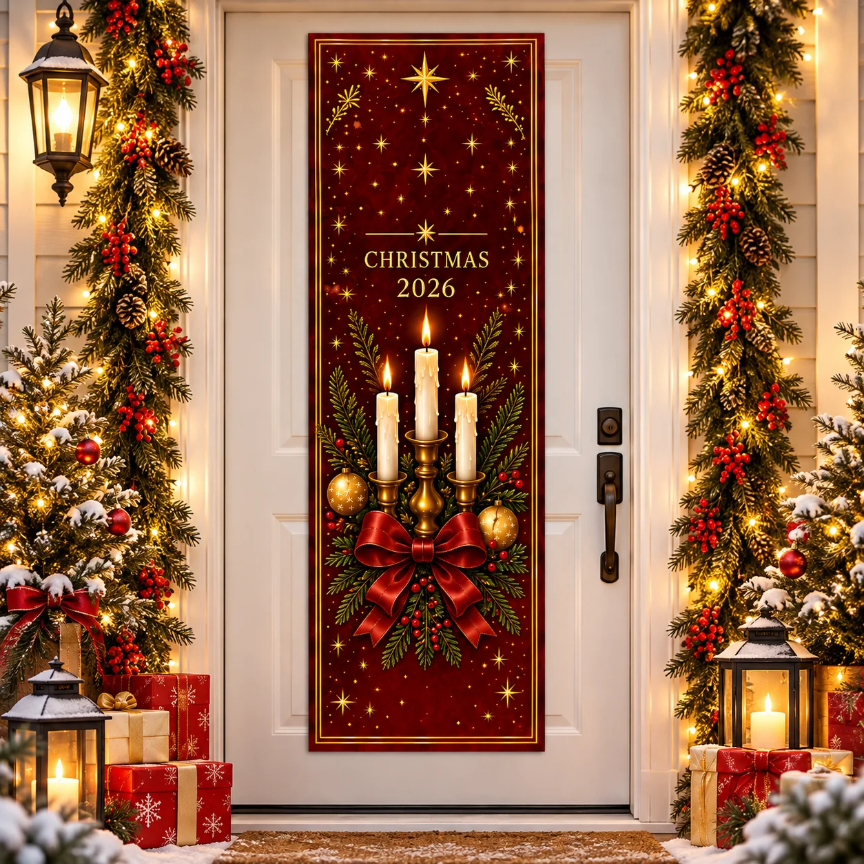 2026 Christmas Door Tapestry Xmas Bell Holly Berry Wall Hanging Vintage Christmas Front Door Banner Home Holiday Decor