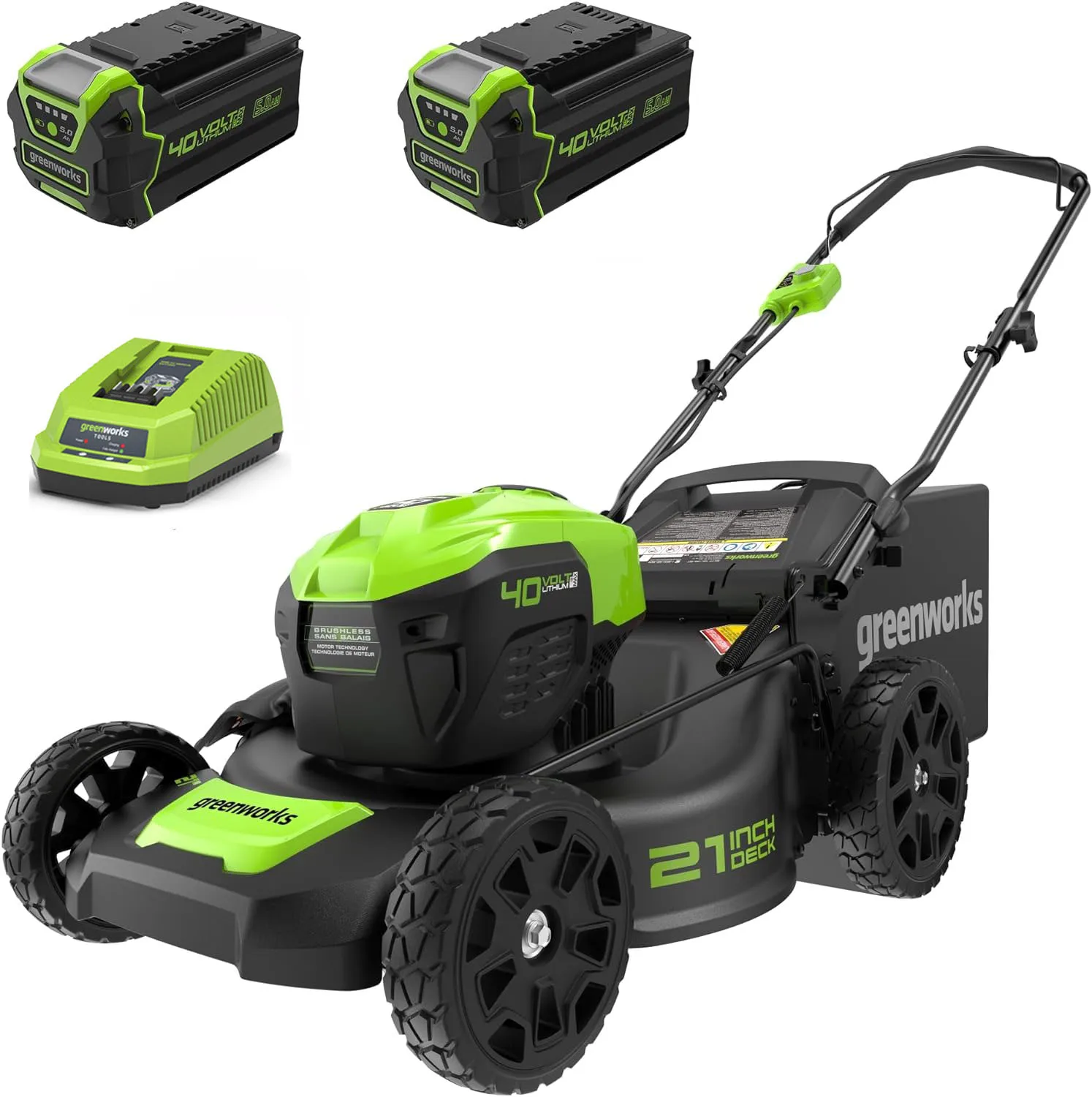 Greenworks-sem escova sem fio cortador de grama, Push Lawn Mower, 4.0Ah bateria e carregador incluído, 1500W, 40V, 21"