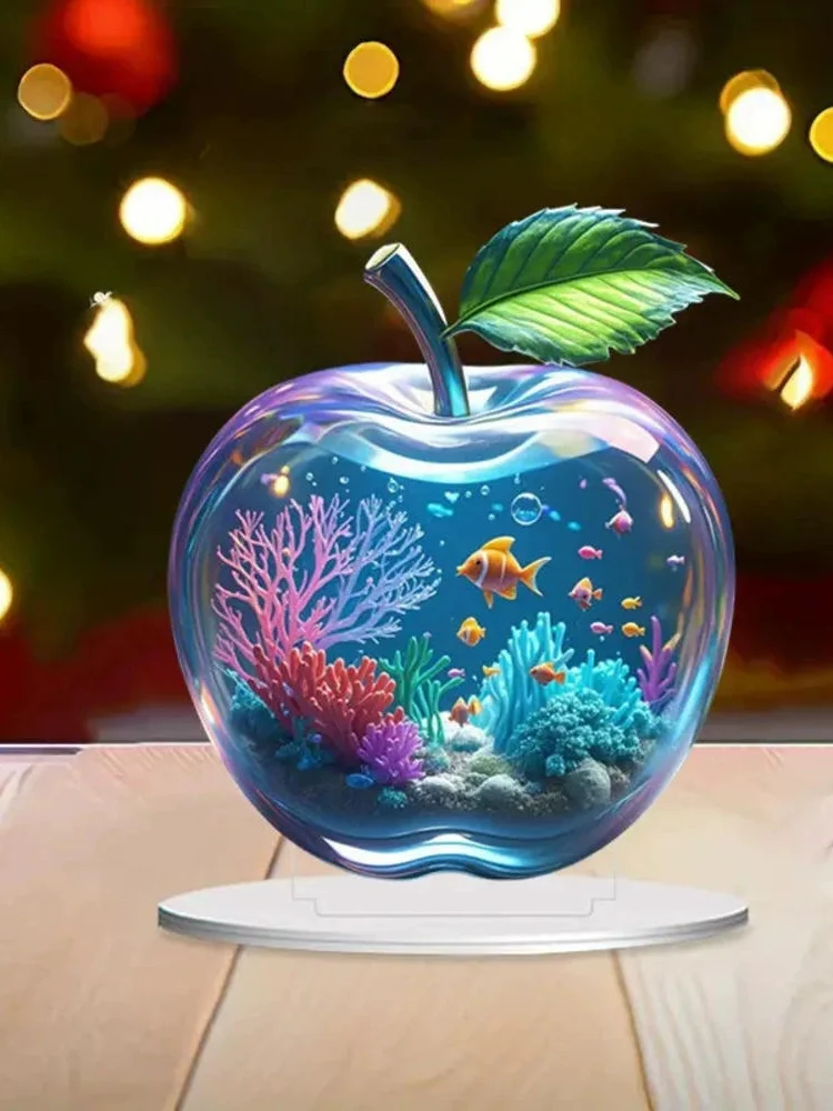 Ornements de Table pomme plats en acrylique 2D, décor de paysage à motif pour la maison et le bureau, Statue artisanale faite à la main, décoration cadeau