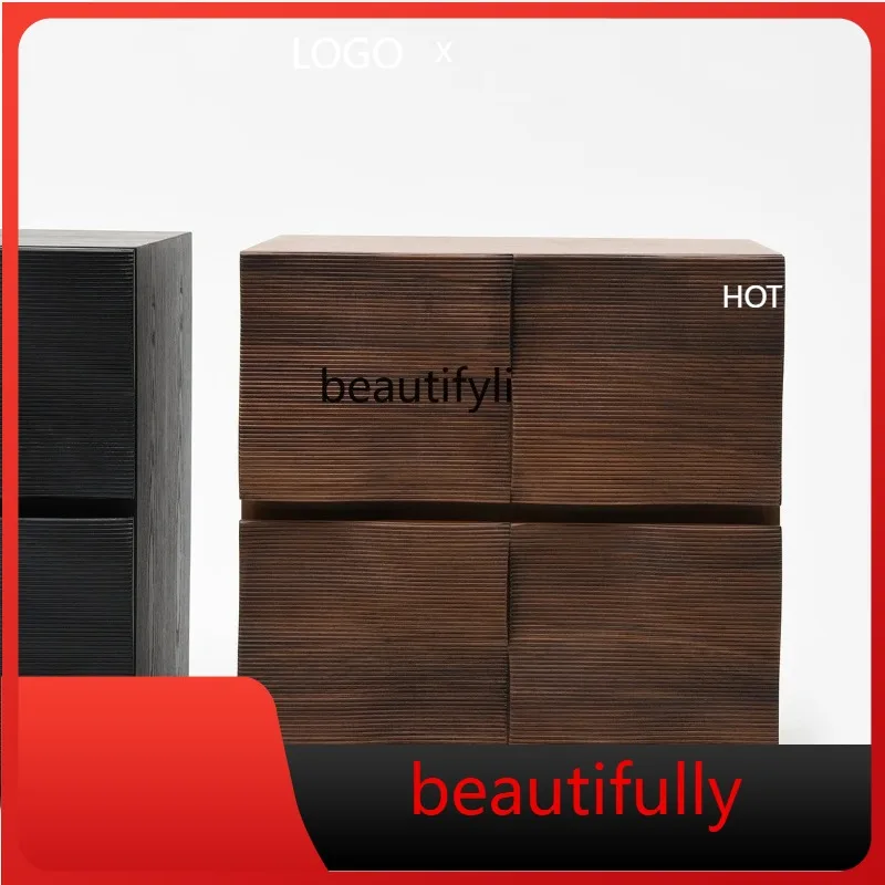 

X Medieval black walnut bedside table, solid wood bedroom storage, creative combination, bedside table