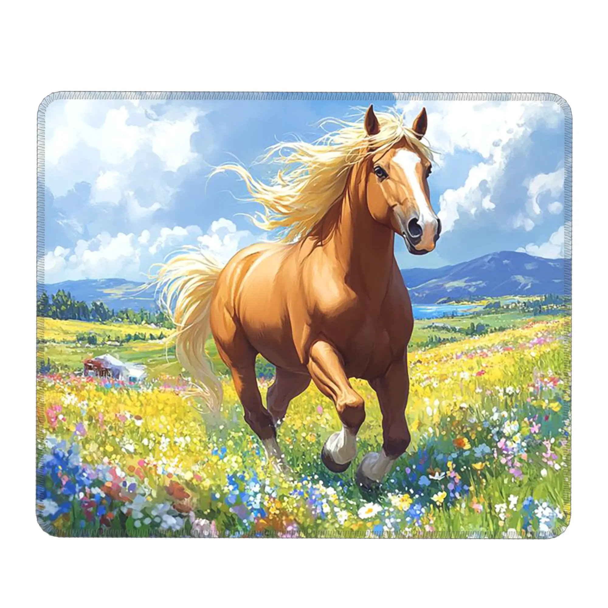 Horse Galloping At Sunset In The Sea Of Flowers Mouse Pad Computer Keyboard Mouse Mat Gamer PC Laptop Desk Mat Office Table Mats