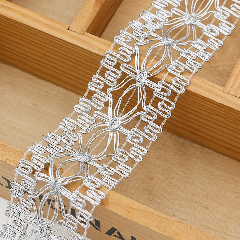 5 ياردة الذهبي الفضة الحرير جديلة الدانتيل تقليم 35 مللي متر متموجة المنسوجة شريطة من الدانتيل تخريمية الأعرج جديلة تقليم للمنزل الستار المفروشات #3