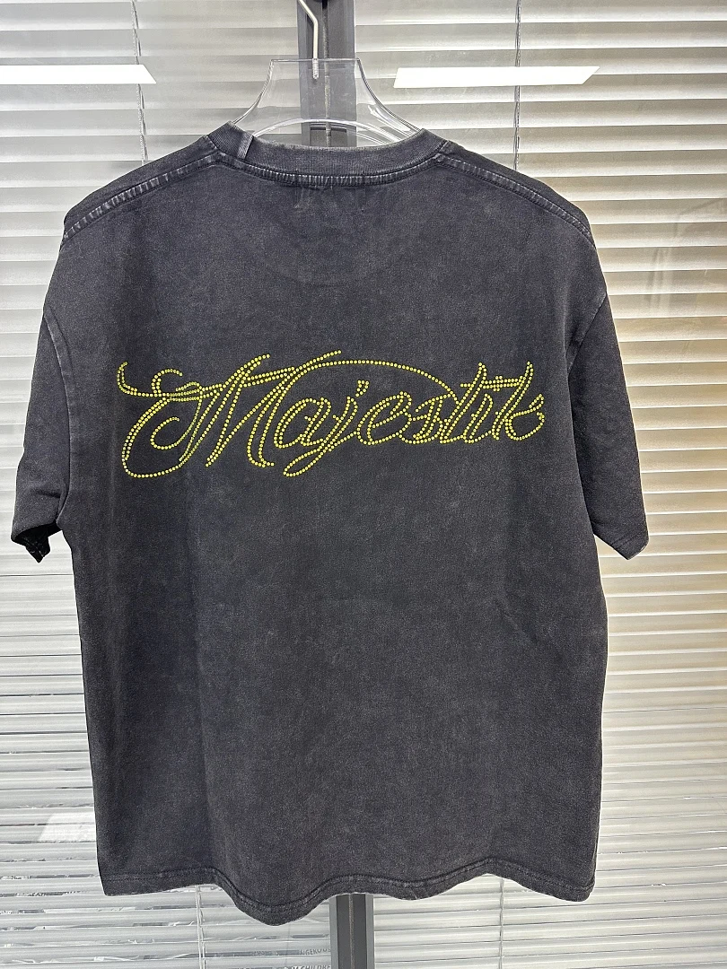 26ss MAJESTIK US High Street Motorcycle Racing Printed Women Men T shirts tees Hiphop Oversized Men Washed Distressed T shirt