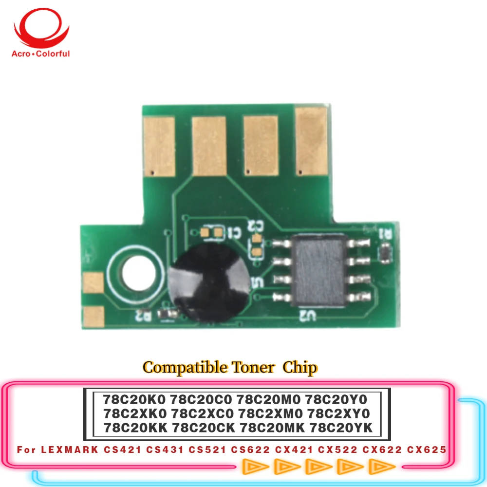 EUR Comaptible 78C20K0 78C20C0 78C20M0 78C20Y0 Printer Toner Chip For LEXMARK CS421 CS431 CS521 CS622 CX421 CX522 Cartridge Chip