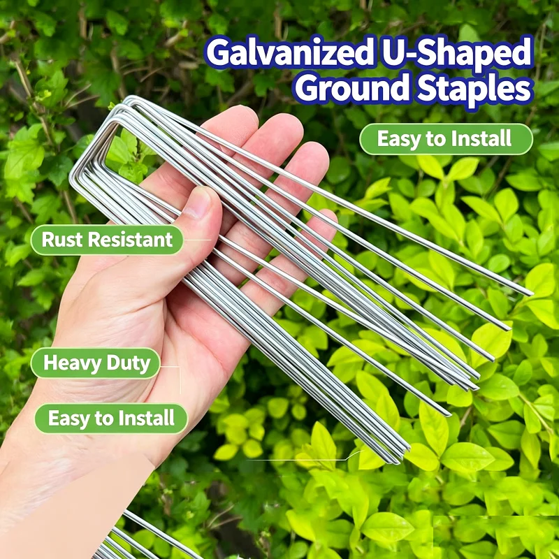 U-Shaped Garden Stakes Galvanized Metal Ground Pegs 15cm Landscape Staples for Weed Barrier Fabric Artificial Grass Mulch Film
