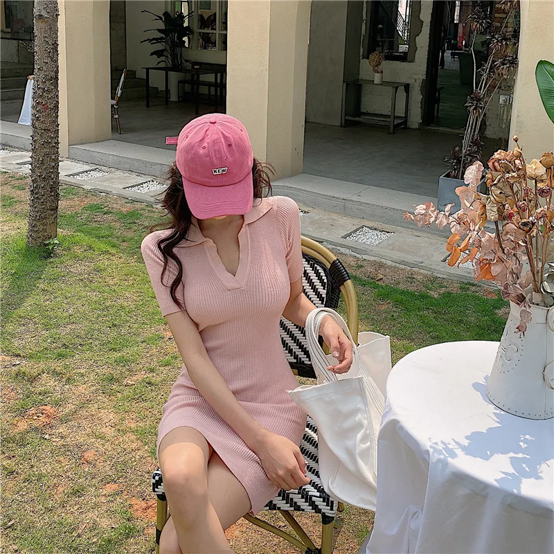 Vestido de manga corta para mujer, ropa ajustada de punto para mujer, ropa de calle de verano para vacaciones, Vestidos Ulzzang básicos suaves e informales