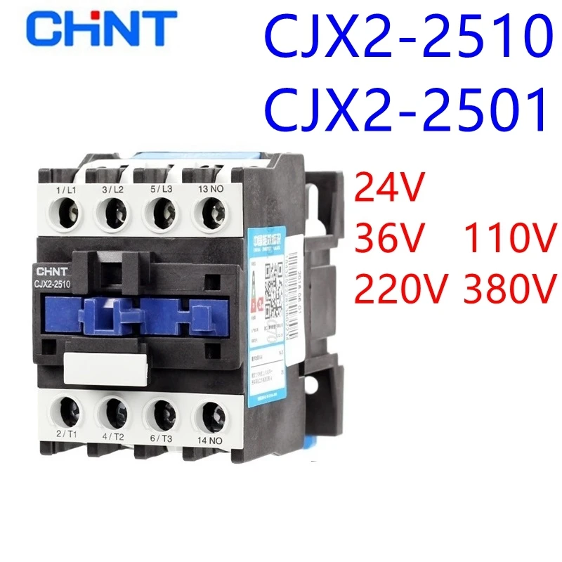 

Соединитель переменного тока CHINT CJX2- 2510 1NO CJX2- 2501 1NC на DIN-рейке, 25 А, катушка с напряжением 380 В, 220 В, 110 В, 36 В, 24 В