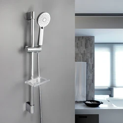 Shower Riser Rail Sliding Bar with Soap Dish Bathroom High Pressure Handheld Rain Shower Sprayer Head Chrome Adjustable Holder