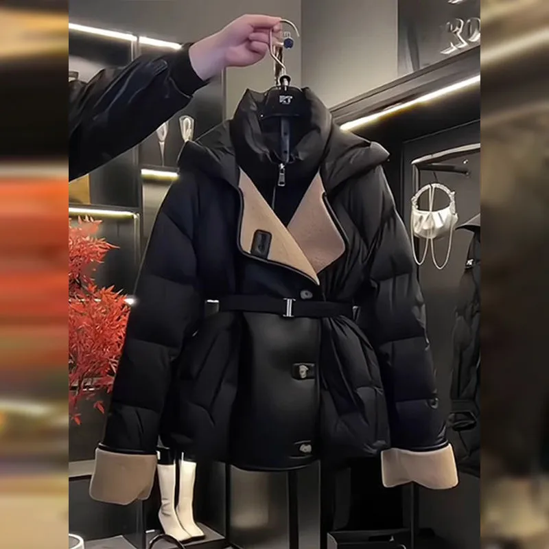 

New Winter Parkas Women Cotton Clothes Casual Slim Coat Female Long Sleeves Warm Overwear Fashion Splicing Padded Jacket W1150