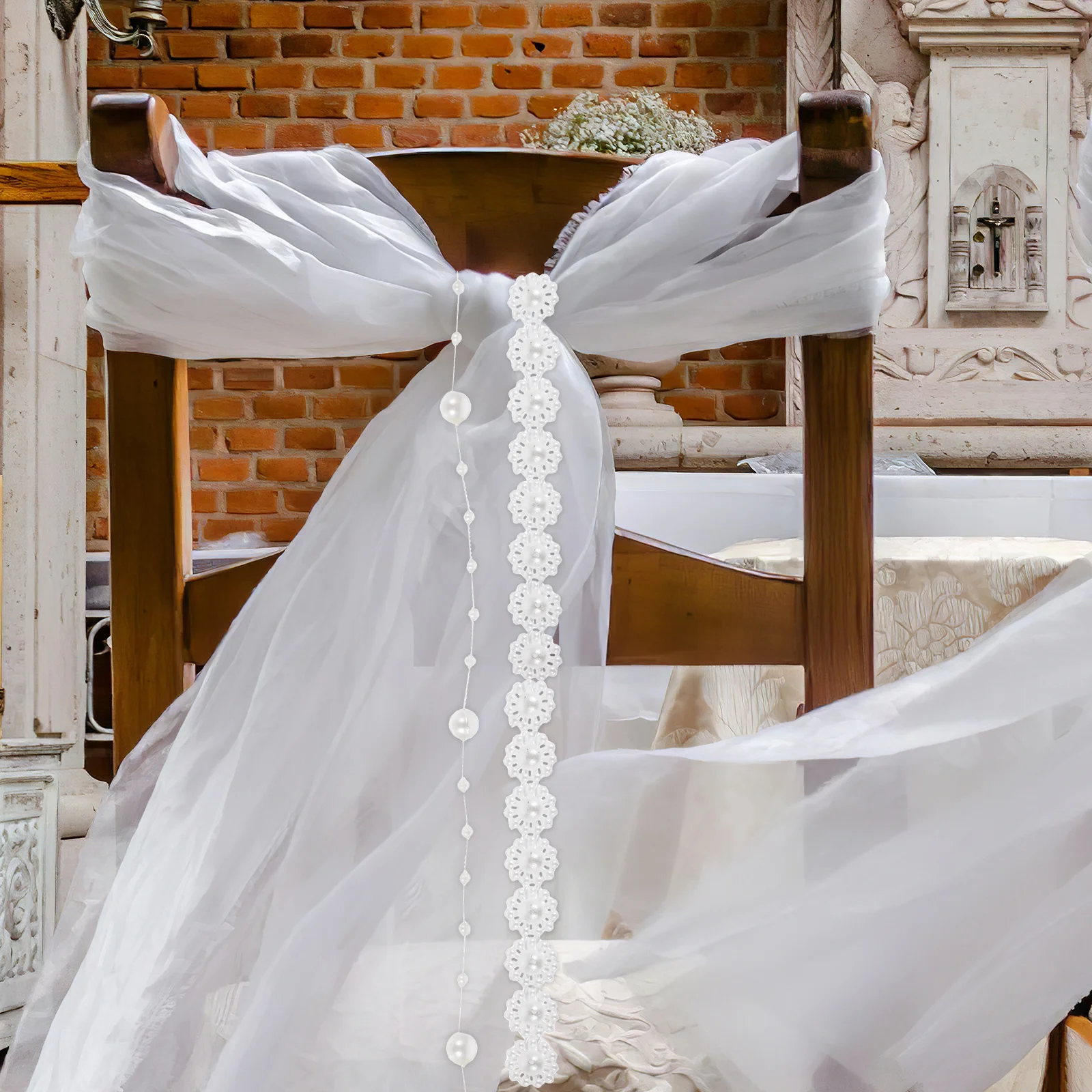 

4 Rolls Pearl Garlands for Crafting - 5M Synthetic Bead Chain Roll - Decorative String for Festival Party Holiday Design