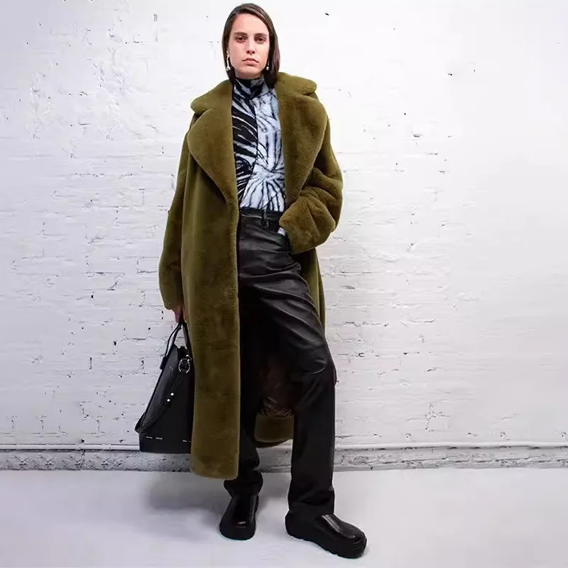 Cross-border new winter imitation rabbit fur coat women's extended belt imitation fur jacket thickened warm plush jacket