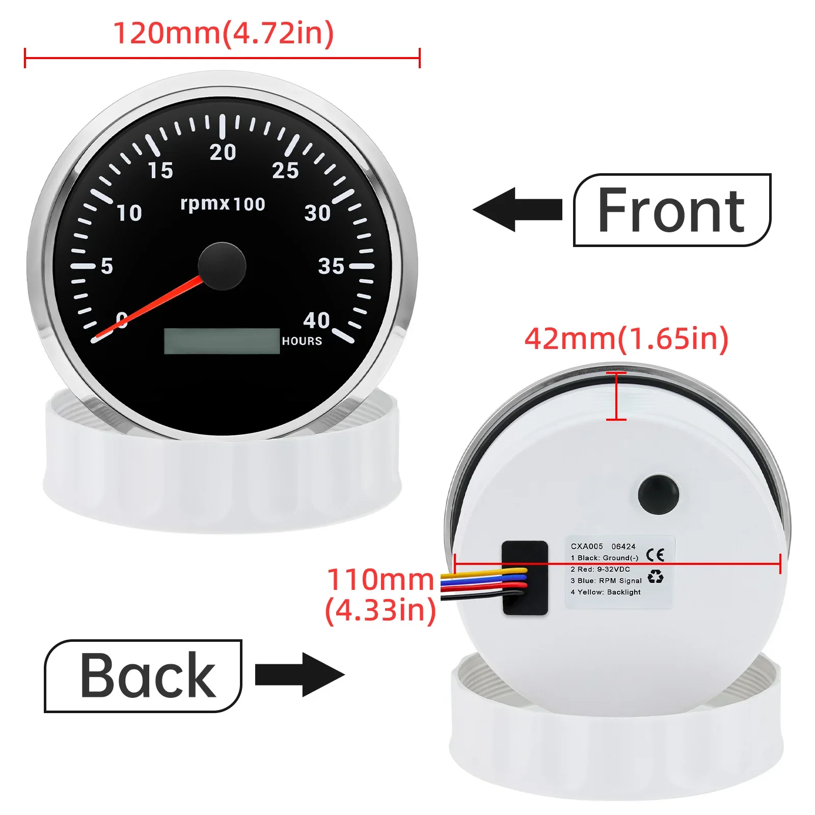 3000-8000 RPM 110MM Tachometer with Hour 7 Color Tacho Gauge for Gasoline Diesel Engine Car Boat Marine Outboard Vehicle 12V 24V