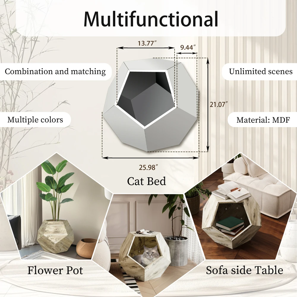 Transportador moderno para gatos de móveis para animais de estimação de 25,98 '', mesa lateral de sofá, móveis multifuncionais de MDF de plantador, carvalho com flores coloridas