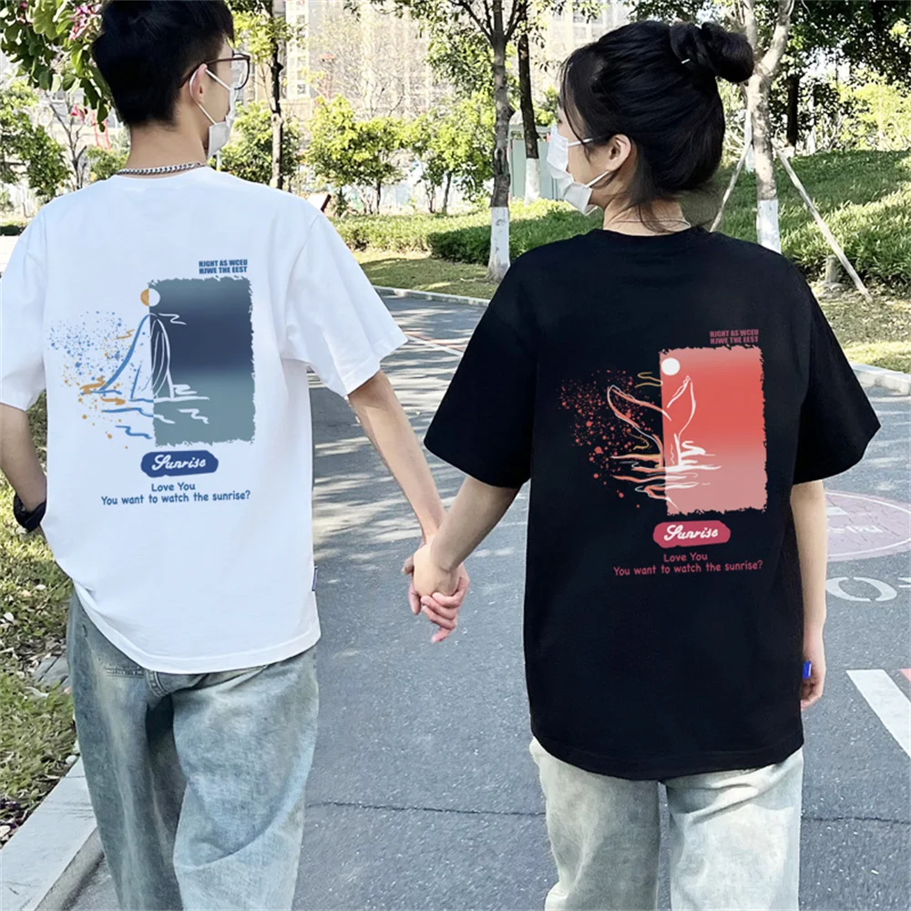 Original Designer Cartoon Dolphin Back Printing Couple T Shirt Sweatshirts Men Womens Summer Loose Short Sleeved T-Shirts