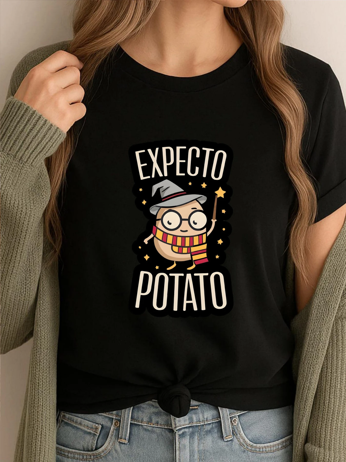 

Expecto Potato Wizard Забавные футболки с графическим рисунком Женская футболка с коротким рукавом и принтом Женская дизайнерская одежда