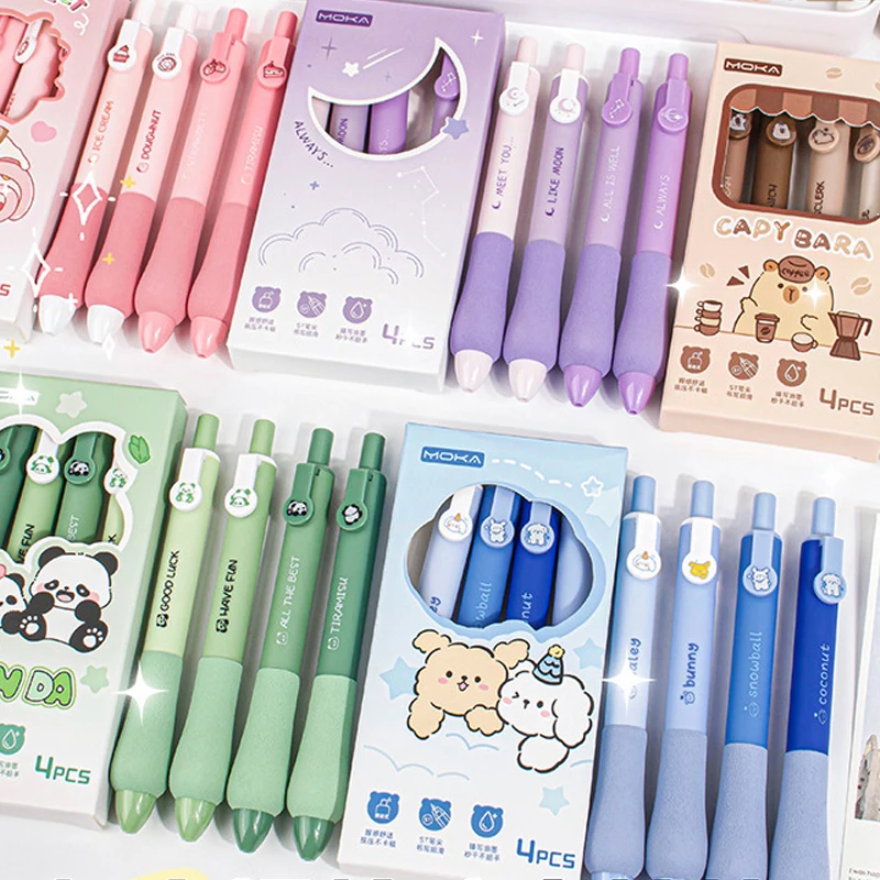 4pcs Cute Pens Cartoon Dog Panda Kawaii Gel Pens Black Ink 0.5mm ST Nib Soft Pen Grip Aesthetic Stationery Office Accessories