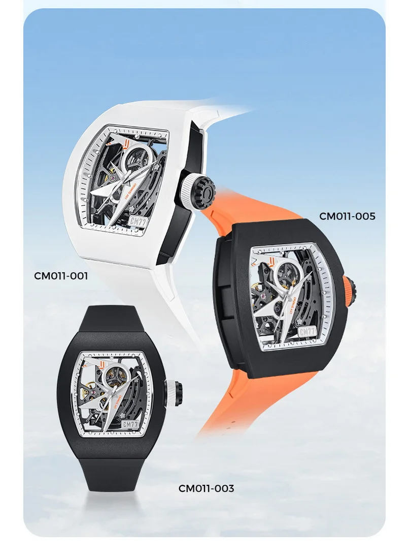 CRONUSART мужские автоматические часы Tonneau механические наручные часы скелетон светящийся фторкаучуковый ремешок оригинальный дизайн циферблат-авиатор