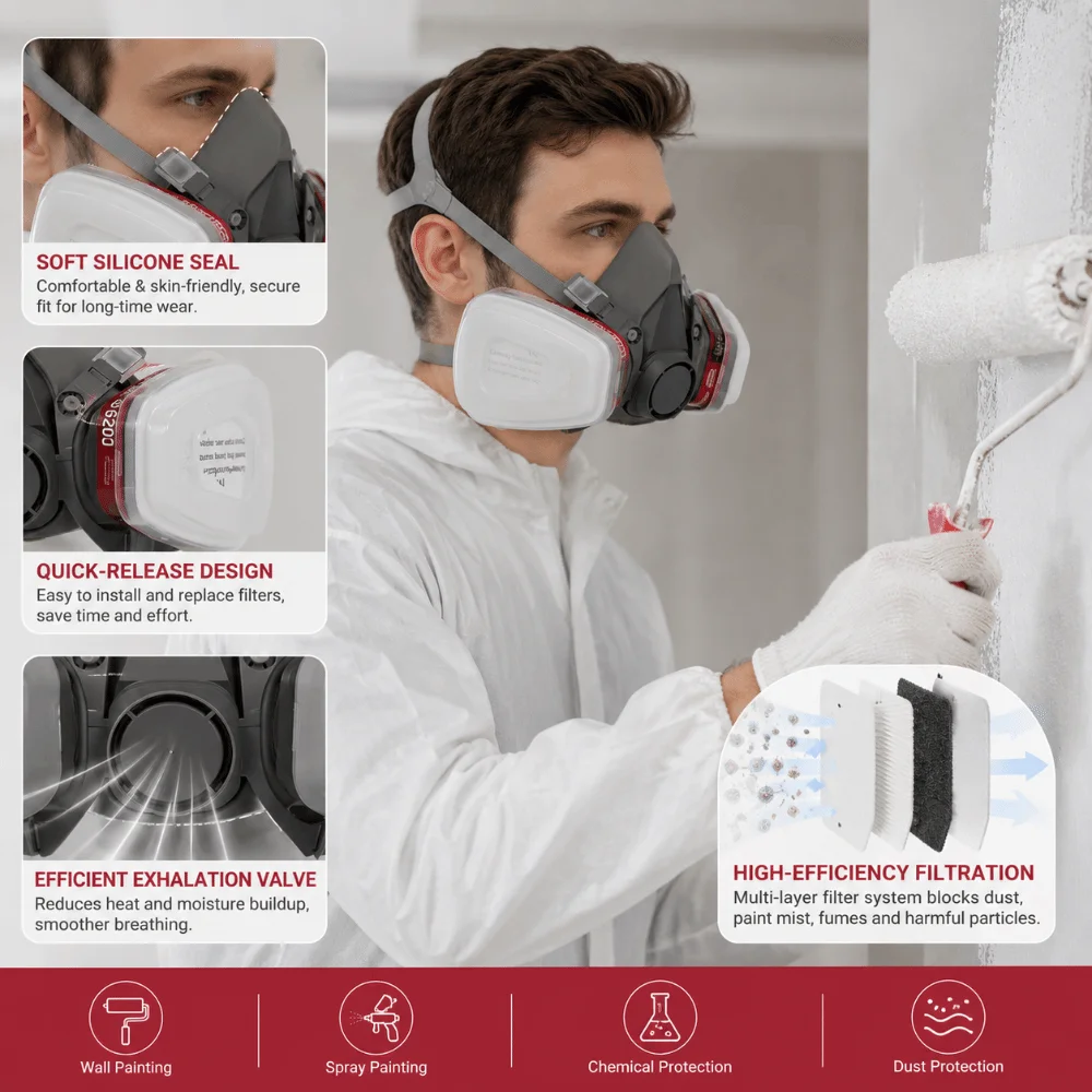 Reusable ‌Half-face Professional Respirator Protective Half Mask 6200 Gas Mask FFP3 Filter Respirator Industrial view 6