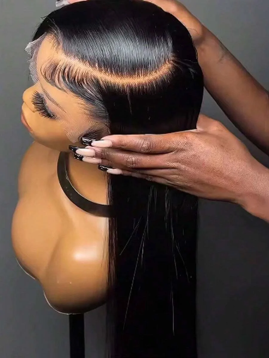 

30-дюймовые 13x4 парики фронта шнурка 200% плотность парик фронта шнурка предварительно сорванные бесклеевые парики прямой черный синтетический парик фронта шнурка