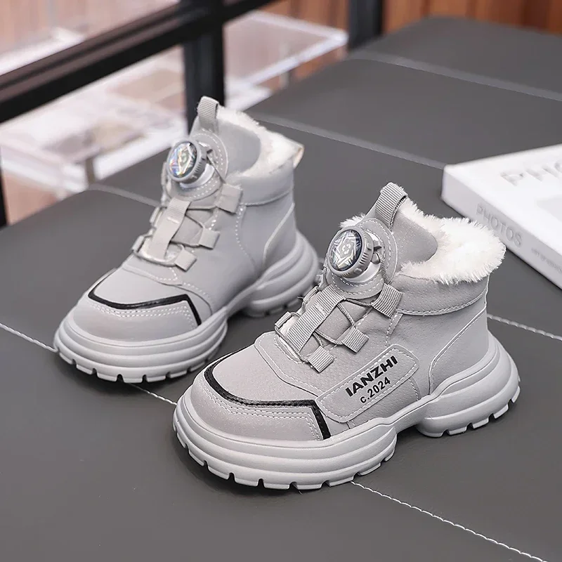 Boys Girls Sneakers with Rotating Button Students Running Shoes Thick Soft Sole 2024 New Fashion Children Sports Boots Non-slip