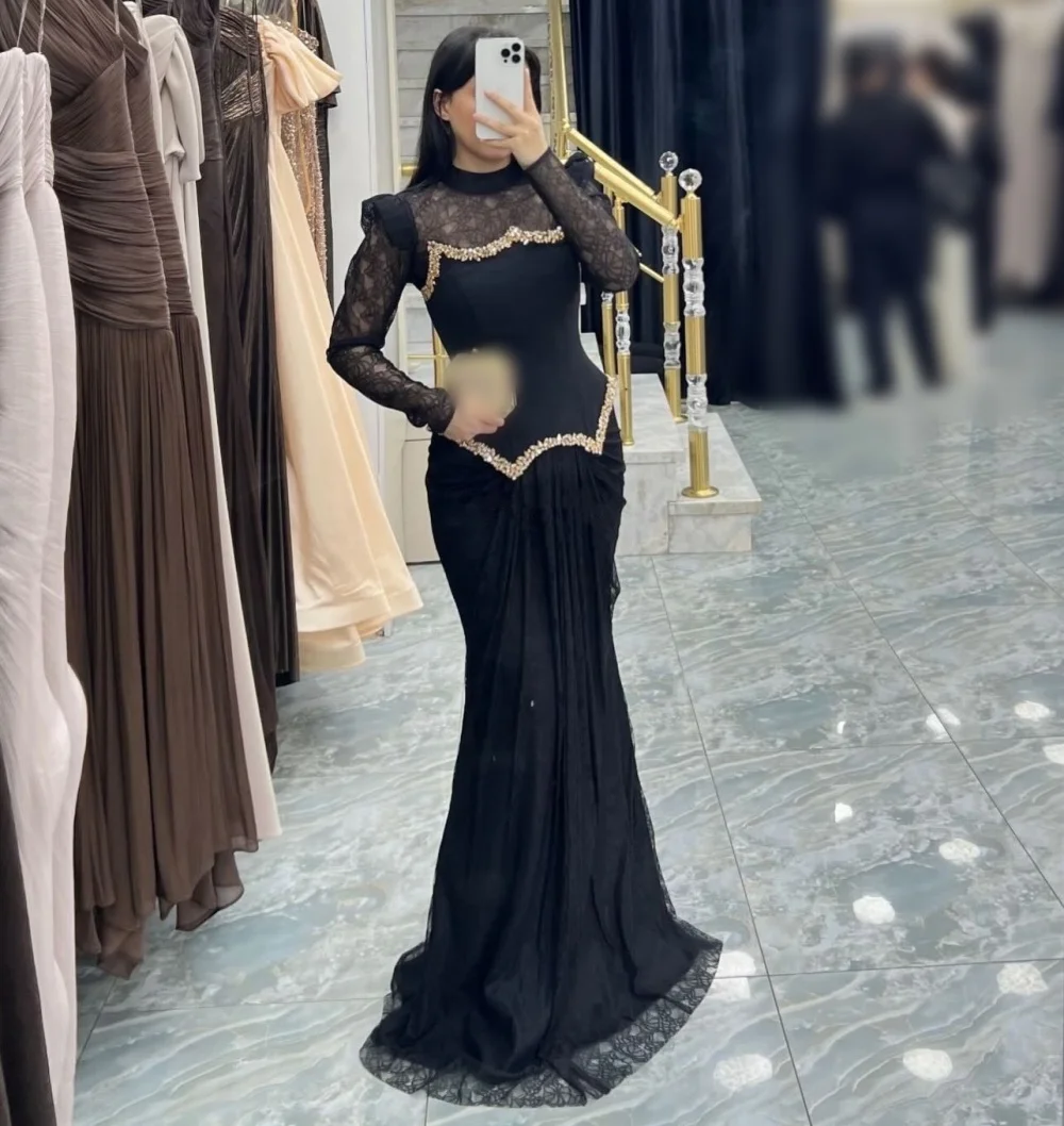 

Изысканное классическое вечернее платье с длинными рукавами, украшенное стразами, в стиле русалка, для свадеб и торжественных мероприятий.