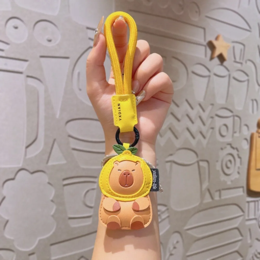 

Creative Bear Kapybara Keychain Anti-lost Cartoon Key Holder DIY Charms Animal PU Leather Key Rings Ladies