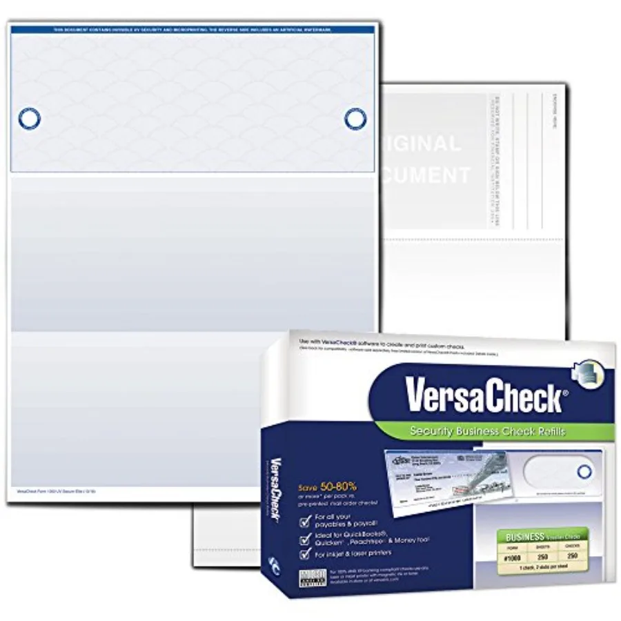 UV Secure Checks - 250 Blank Business Voucher Checks - Blue Elite - 250 Sheets Form #1000 - Check on Top