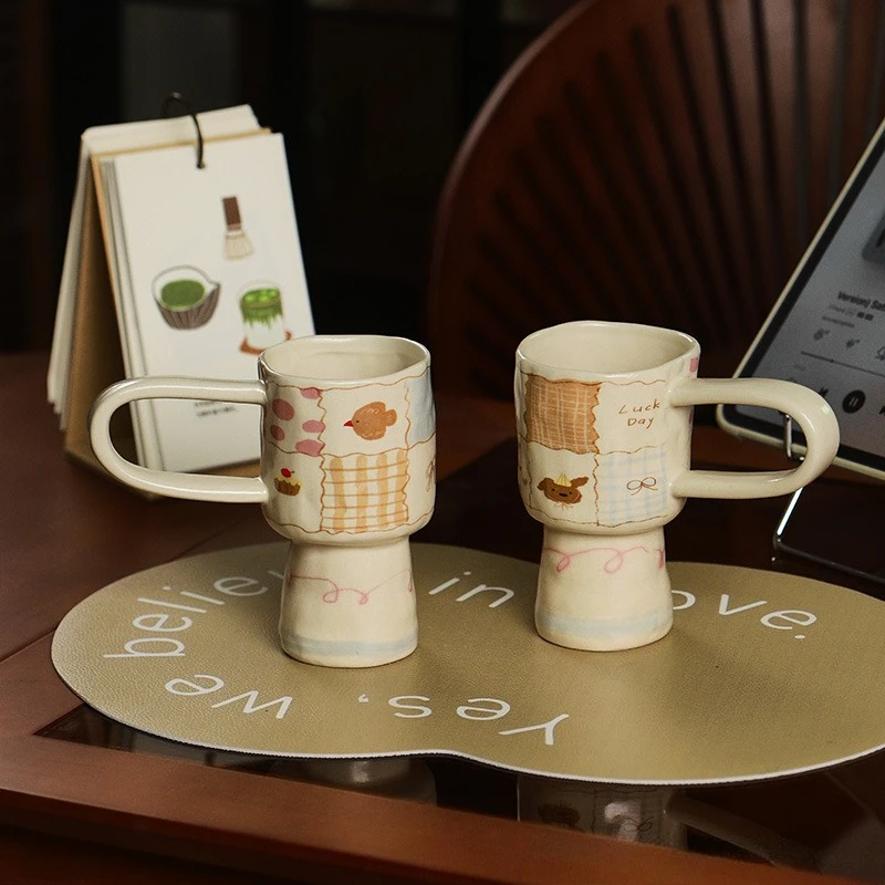 

Cute and Creative Drinking Cup Household Ceramic Long-handled High-footed Water Mugs Household Large-capacity Milk Coffee Cups