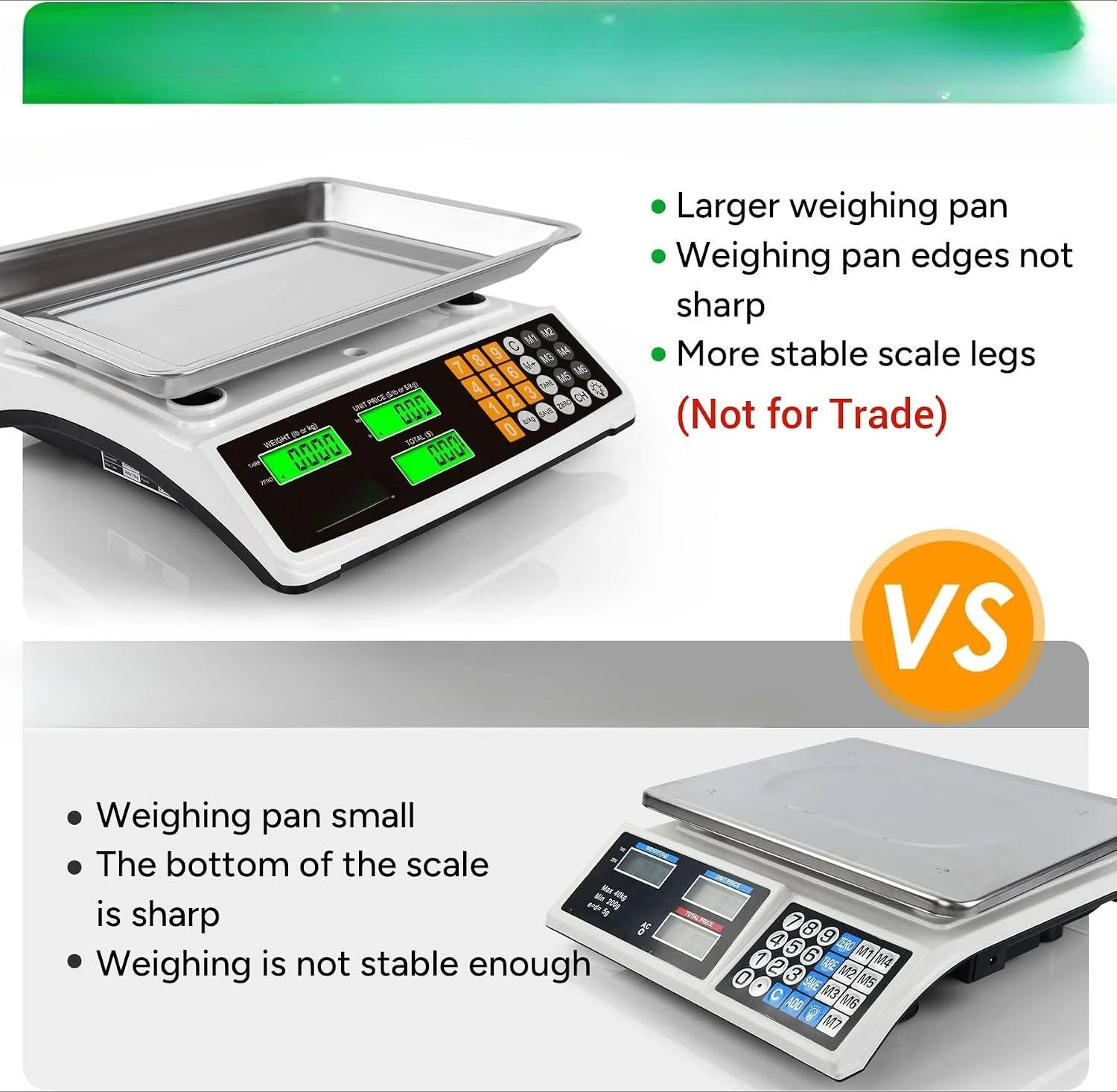 Digital Scale Stainless Steel 88lb/40kg Commercial with Price Computing Large Platform LCD Backlight for Deli