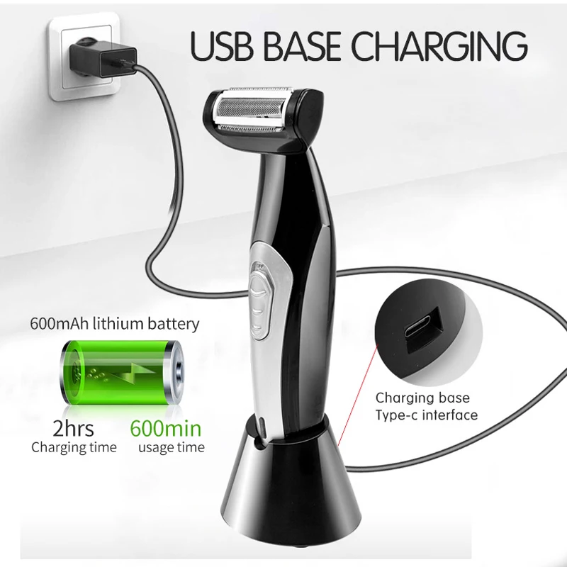 Professional electric back shaver, full body waterproof, portable, foldable, wet and dry dual-use USB charging handle