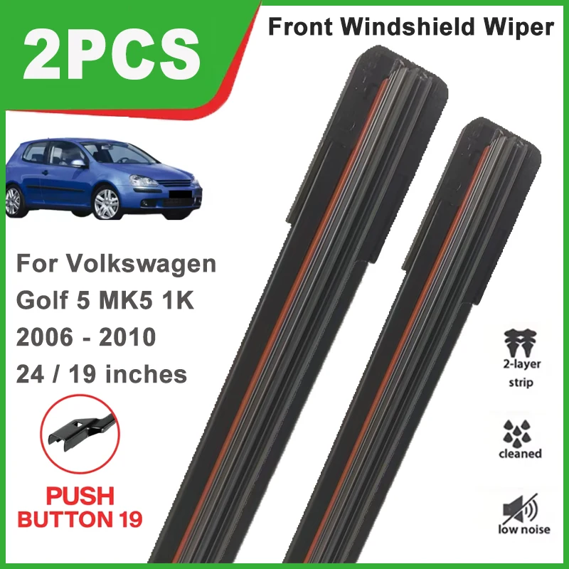 

24"+19" Double Rubber Front Wiper Blades, Windscreen Windshield Replacement Parts For Volkswagen VW Golf 5 MK5 1K 2006-2010 2007