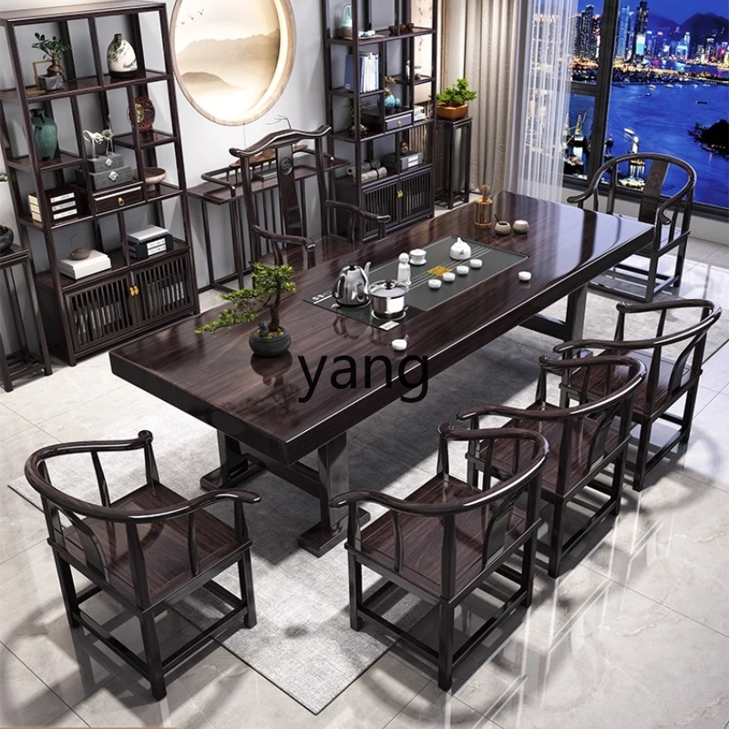 

LH log tea table and chair combination new Chinese style home simple coffee table office tea table