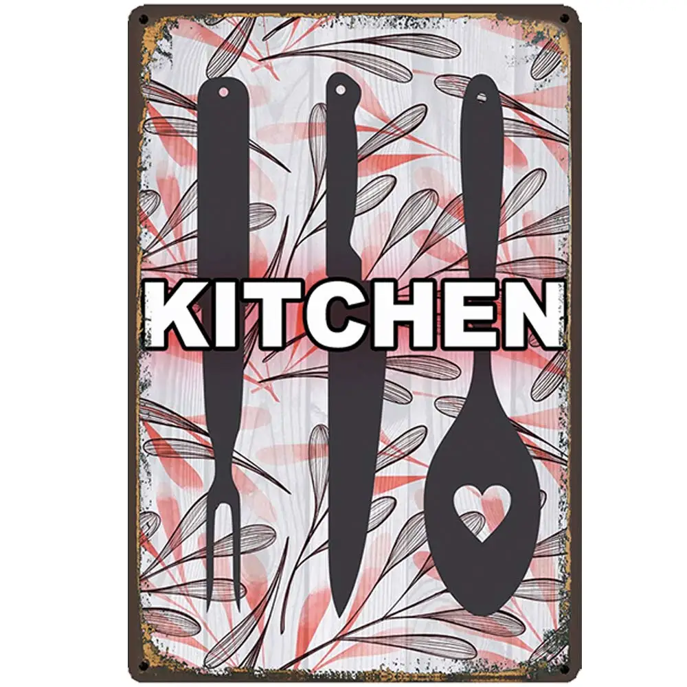 Retro Design Knife and Fork Tin Metal Signs Wall Art | Thick Tinplate Print Poster Wall Decoration for Kitchen