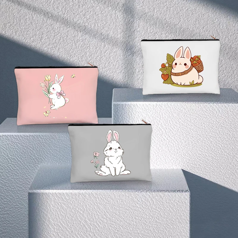 Stacked Rabbit Pencil Case Kawaii Bunny Makeup Pouch Bag Women Travel Necessity Perfume Lipstick Storage Toilet Organizer Purse