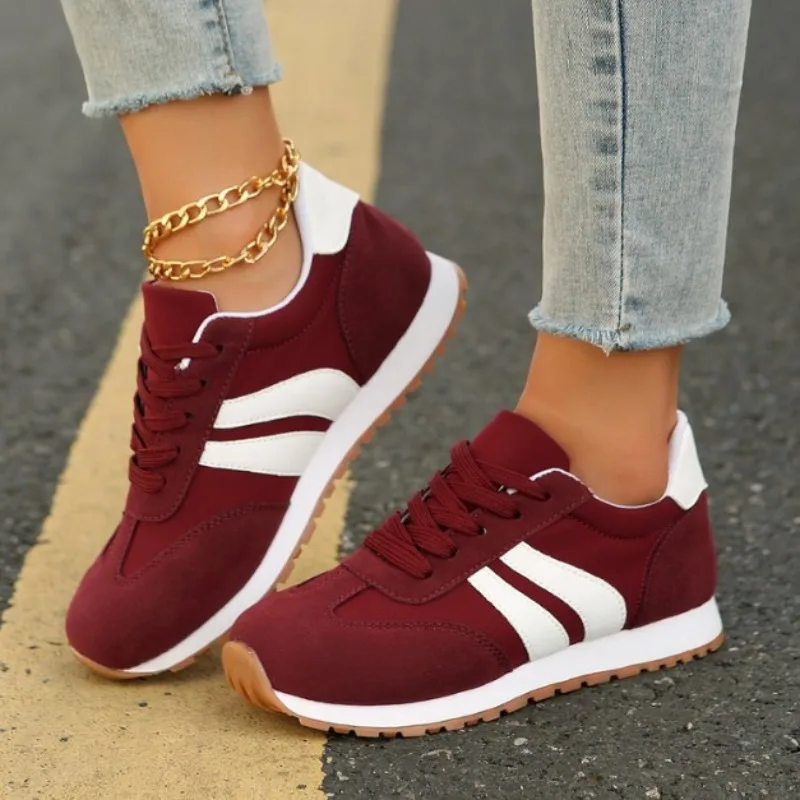 

Size 36-43 Brown Leather Splicing Women Lightweight Leisure Tennis Shoes Classic Design Luxury Girl'S Platform Running Sneakers
