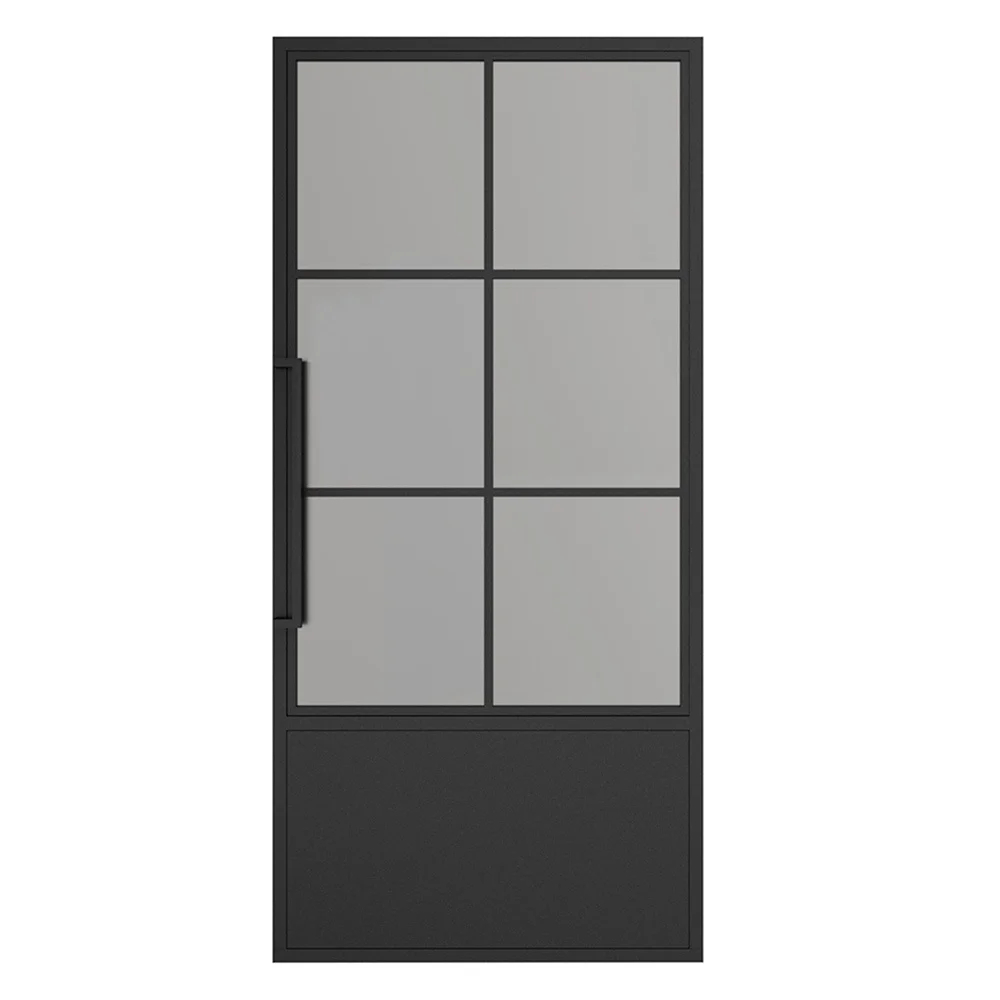 

36 in. x 84 in. Right-Hand 6 Lite Frost Glass Black Steel Single Prehung Interior Door with Door Handle